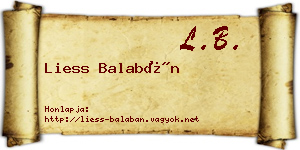 Liess Balabán névjegykártya